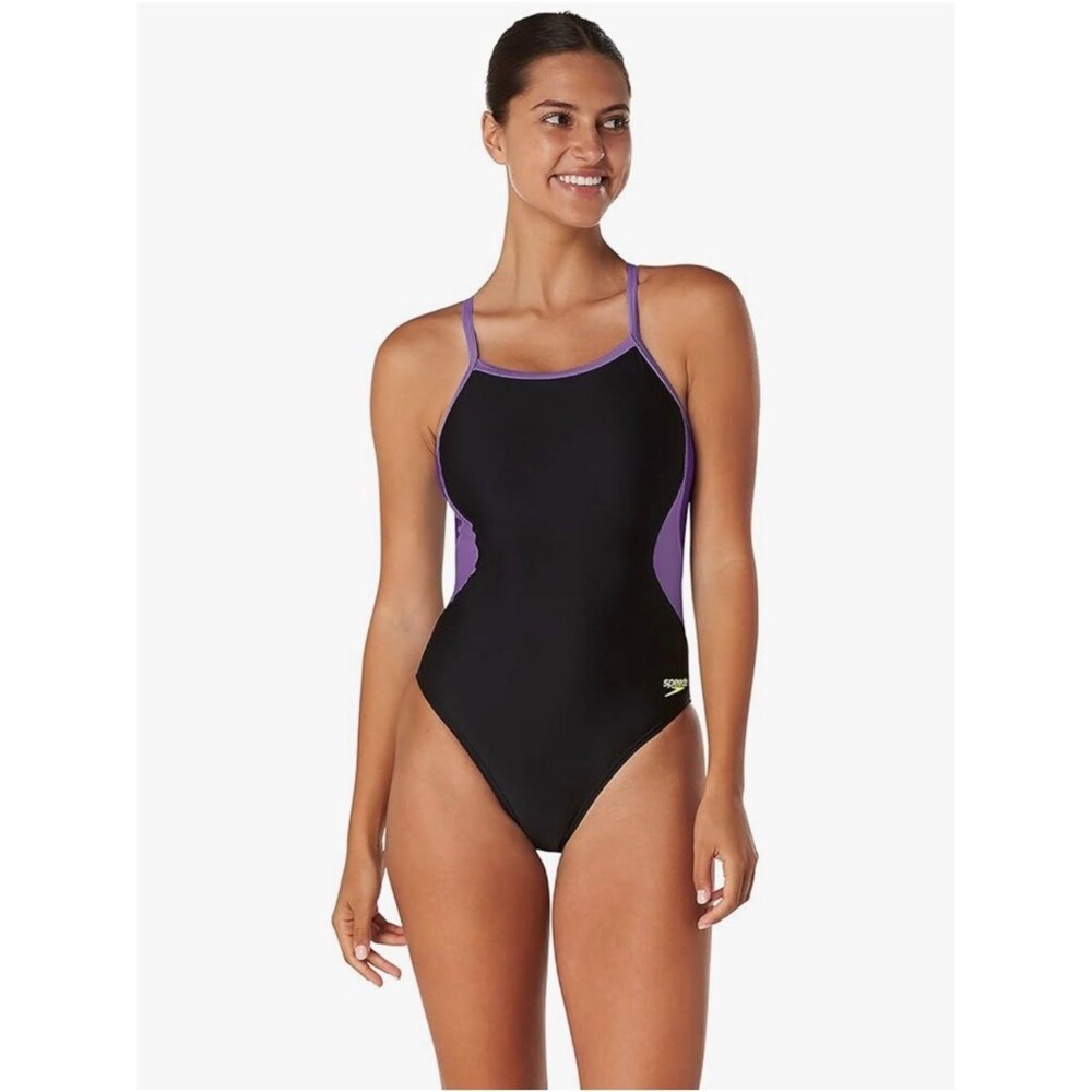 Speedo Swimsuit One Piece Prolt Flyback Eco Splice Team Purple Black 24 NWT